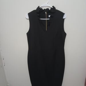 Calvin Klein Black Sleeveless Ruffle-Neck Midi Dress